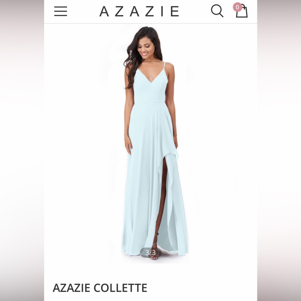 Azazie Blue High Low Slit Gown V-neck